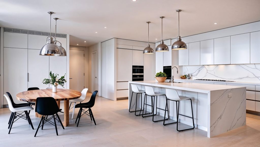 Łączymy biel i drewno w kuchni