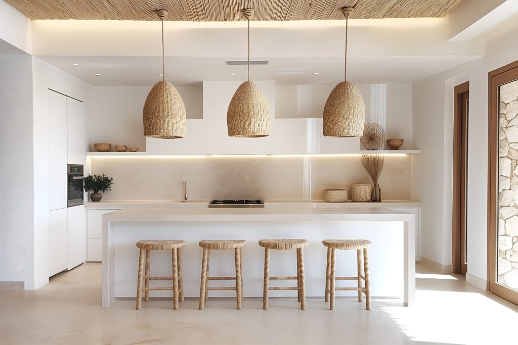 Otwarte półki w kuchni w białym połysku