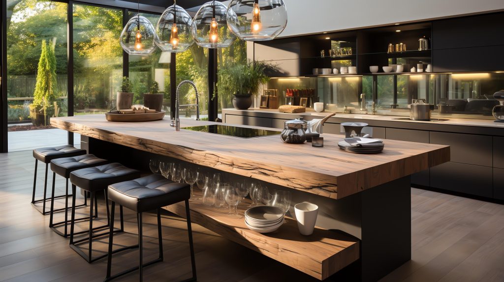 Otwarte półki wzbogacą wnętrze ciemnej kuchni