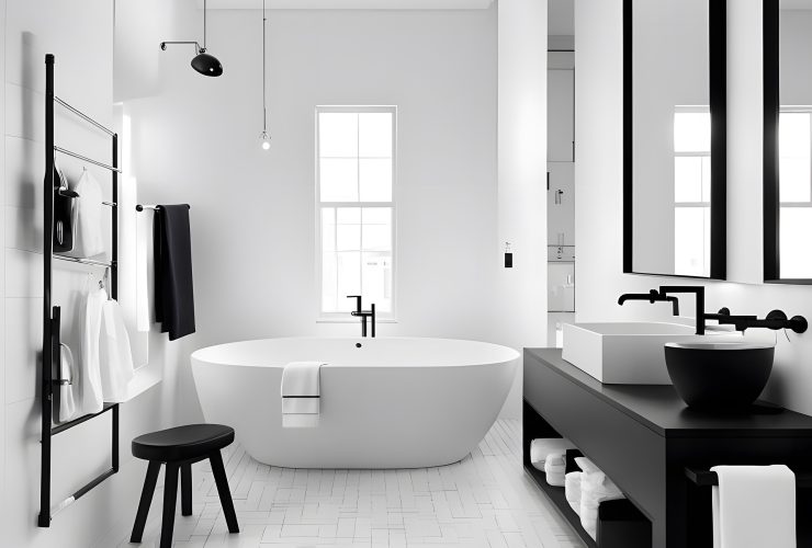 Biała łazienka: Aranżacja z wzorzystą podłogą - Inspiracje łazienkowe